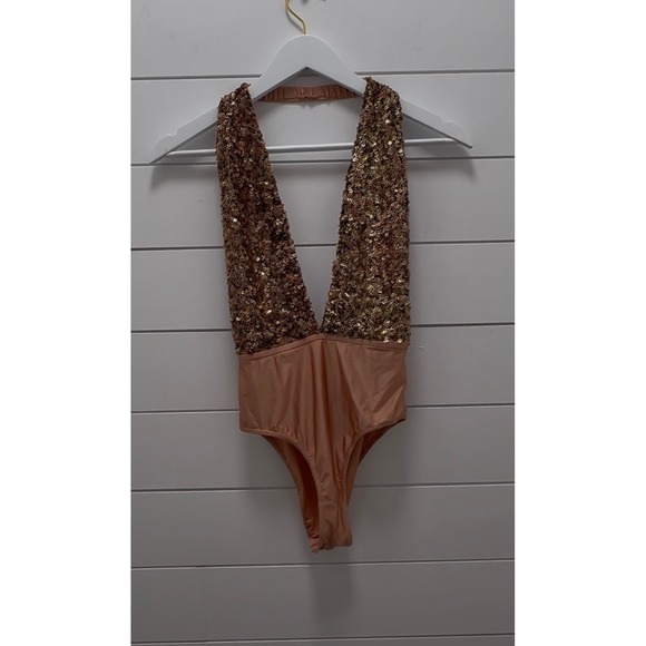 Urban Outfitters Tops - Out From Under Sequin Super Plunge Bodysuit Size Small